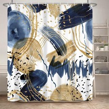 Abstract Boho Shower Curtain 48x72 Inch Watercolor Blue and Gold Geometric Pa...