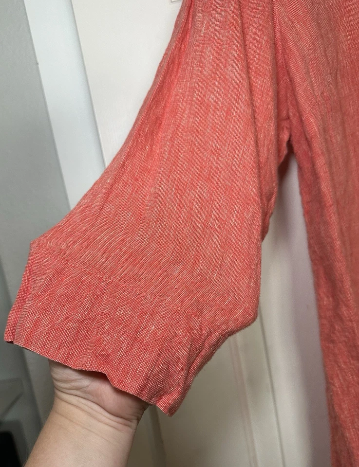 Flax 100% Linen Shacket Shirt Jacket Red/Salmon Oversized Lagenlook Sz L - Image 3 of 4