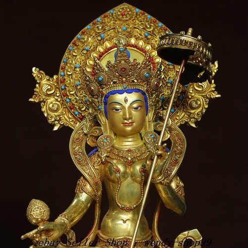 Old Tibet Copper Gilt Painting 7 eyes White Tara Guanyin Kwanyin Buddha Statue - Picture 2 of 9