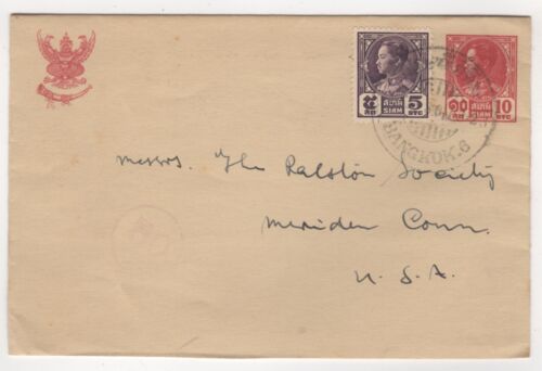 1937 Sep 3rd. Uprated Post Office Envelope. Bangkok to Meriden, USA. - Picture 1 of 2