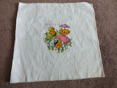 Needlepoint Sampler Complete Ready to Frame Cross Stitch Eggs Chicks HI NEIGHBOR