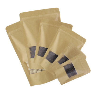 200 Brown Kraft Stand-Up Dry Food Mylar Pouches for Seeds and Grains