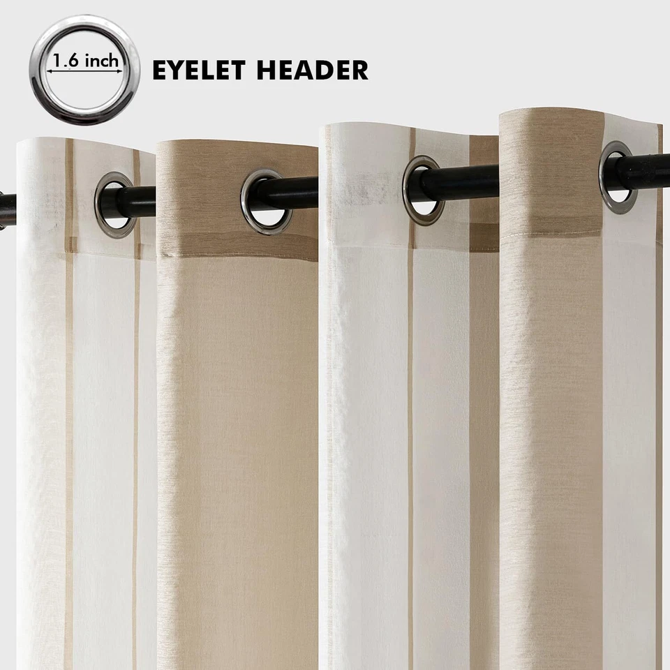 Rideaux rayés Transparent avec œillets Voile Rideaux Salon Moderne Set de 2 R... - Photo 2/4