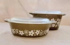 2 Vintage Pyrex Green Crazy Daisy Casseroles & Lids Set 441 442 Spring Blossom