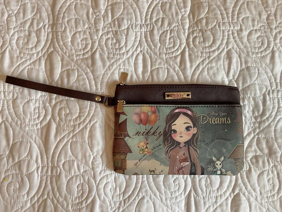 Follow The Dream Nikky Brown & Pink Zipper Bag/Wallet - Image 2 of 4