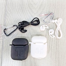 Lot of 2 AirPods Covers Black White with Strings/Lanyards Silicone Cases READ