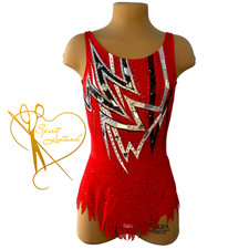 Stock Rhythmic gymnastics red/gray leotard dress size 34-36 for 10-12 years