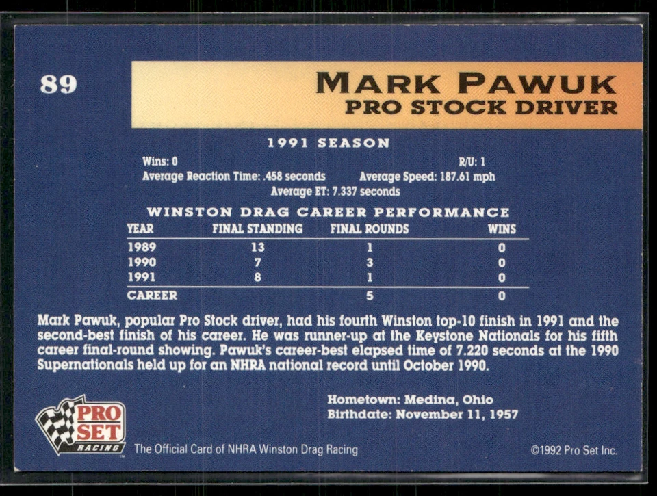 Mark Pawuk Signed 1992 Pro Set IP Auto #89 - Image 2 of 2