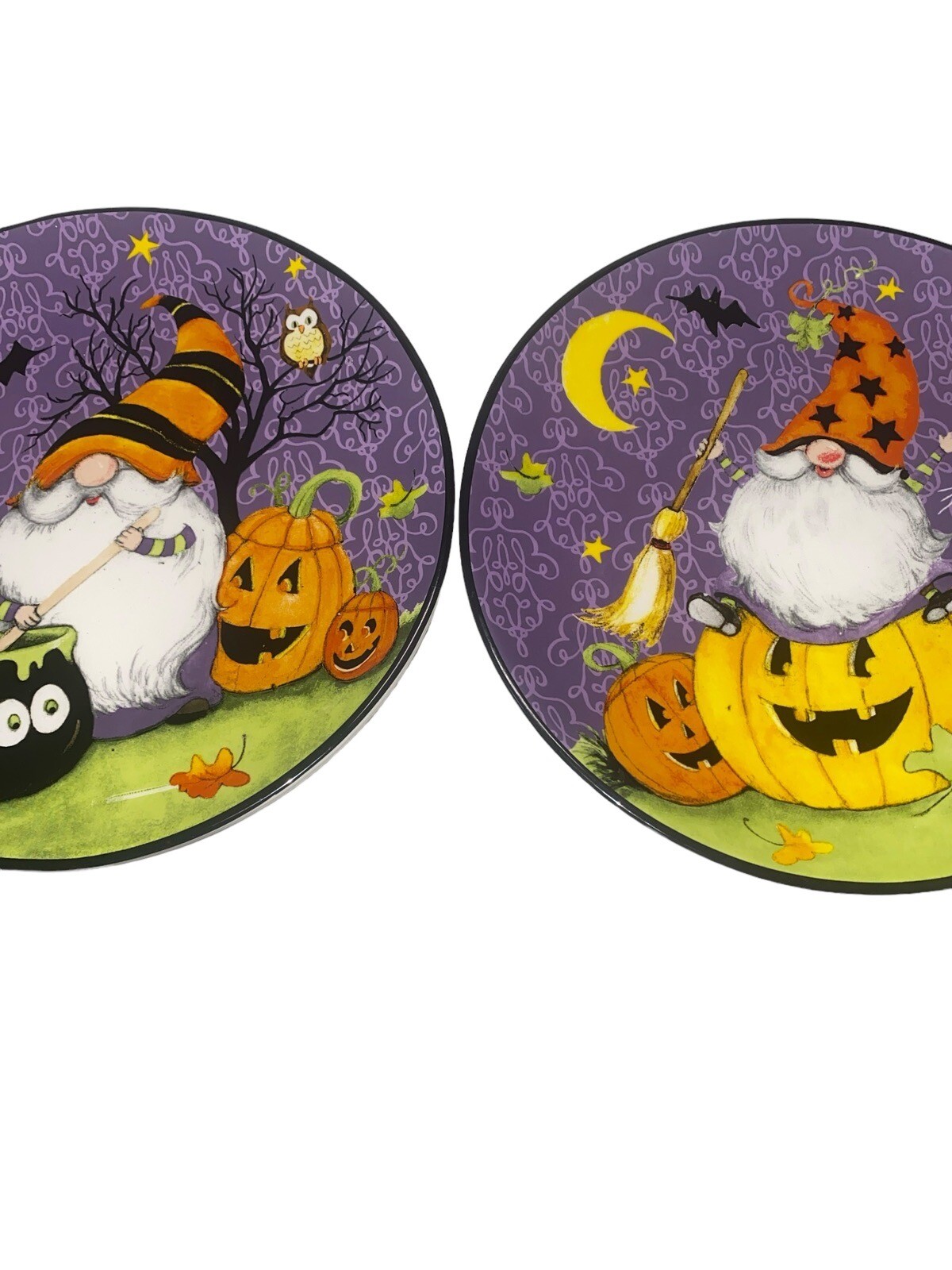 Set Of 2 Susan Winget-Certified International-9” Halloween Gnomes Plates-Cute!