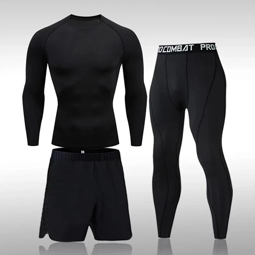 Mens 3 PCS Polyester Running Gym sport Compression Clothing Sports Tracksuit Men