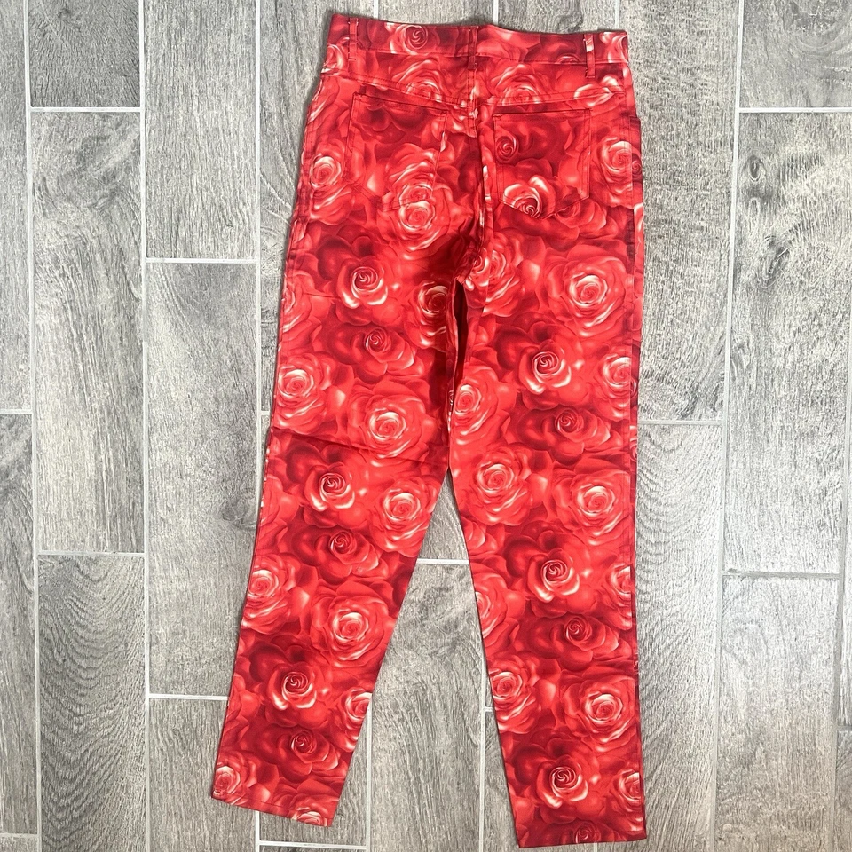 Pantalones de mezclilla vintage hipnotizados rosas cottagecore Barbiecore florales elásticos talla 10 Foto 4 de 4