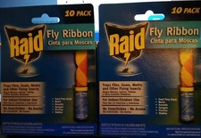 Two-2 Raid Fly Ribbon Trap 10-Pack Flying Insect Tape Paper Catch Rid Kill Flies