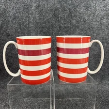 Kate Spade Morning Mantras 12 oz Coffee Mug Red White Pink Stripes Set Of 2