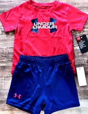 NWT Under Armour Infant Boys 12 Months Red/Navy Blue/Gray Shorts Set 12M