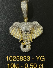 10k Solid Gold 0.50 Carat 3D Elephant Natural Diamond Pendant