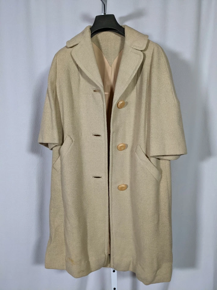Forstmann Vintage 50s Cream Wool Mod Futuristic Short Sleeve Coat Jacket MCM - Image 4 of 4