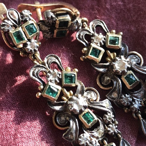 18th Century Catalan  Spanish  Colombian Emerald & Diamond  Earrings 
