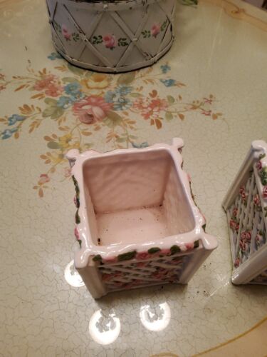 LBK Flower Pot Planter Vtg Home Garden Decor Plants Ceramic Pink White Pair Set - Picture 7 of 11