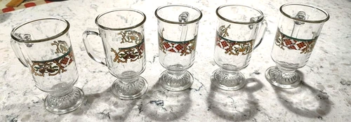Anchor Hocking Footed Irish Cream Coffee Mugs Clear Glass 5” Vintage Set Of 5