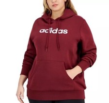 Adidas Trendy Pullover Logo Print Fleece Hoodie Red , Plus Size , 3X