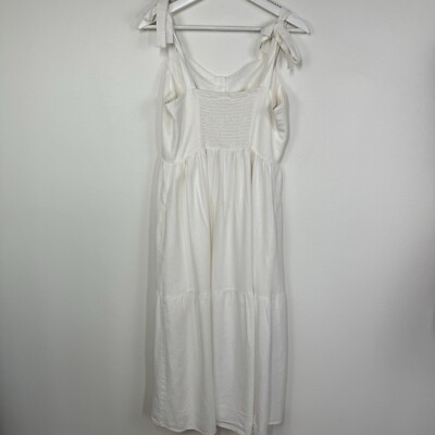 Urban Outfitters Dress Women's Large White Linen Button Midi Cottage Tiered  Tie | eBay