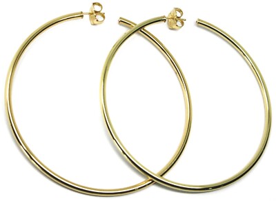 925 STERLING SILVER CIRCLE HOOPS BIG EARRINGS 8.5cm x 3mm YELLOW SMOOTH