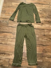 Ekouaer Medium Green Pajama Top And Bottom Pants Shirt Soft Comfy