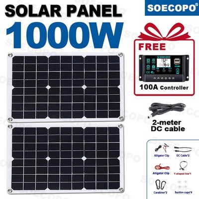 1000W Solar Panels - 2 x 500W Lightweight PV Panels+Y-Cable for Outdoor Charging