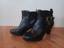 mysoft Women's Zipper Booties Stacked Heel Ankle Boots Buckle Strap Black Size 7