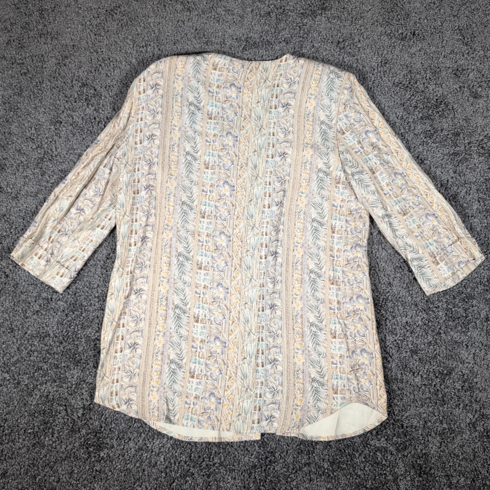 De colección T.R. Conjunto de 2 piezas blusa pantalones para mujer Bentley 14/12 beige floral rayas usado en excelente estado Foto 3 de 4