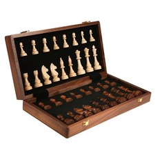 15 Folding Walnut Chess Set with Storage - To...