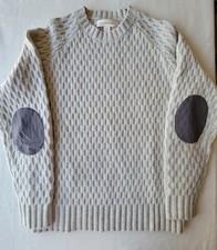 Frederik Anderson Copenhagen Cream Lambswool Sweater w/ Elbow Patches M