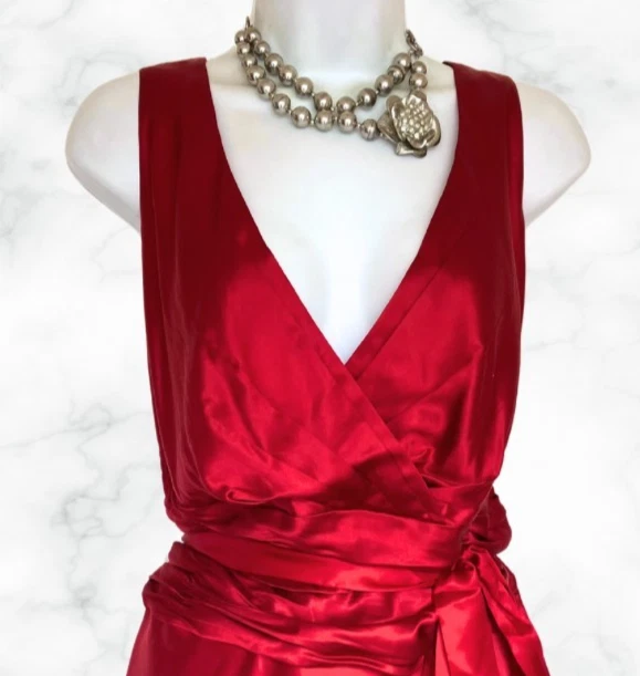 ✨ Monsoon Red Silk Mix Oriane Fit Flare Party Xmas Evening Dress - Size 16 - Image 2 of 3