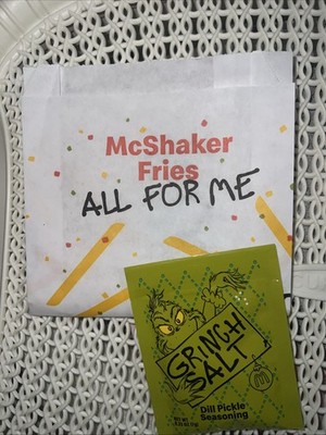 2025 McDonald s Grinch Salt Dill Pickle Seasoning + McShaker Fries Bag And Box