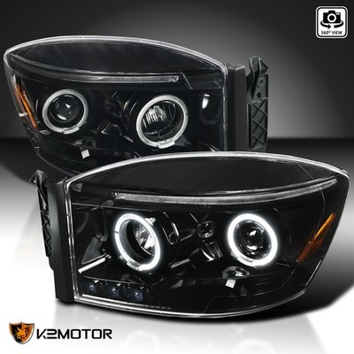 Jet Black Fits 2006-2008 Dodge Ram 1500 2500 LED Halo Projector Headlights 06-08