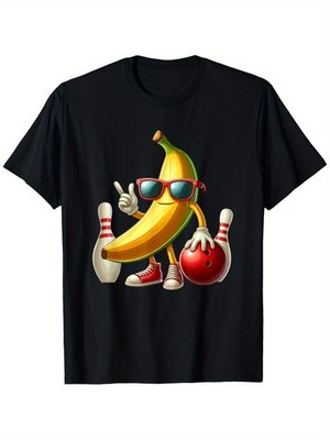 Banana Glasses Playing Bowling Funny Fruit Sport Player T-Shirt, Cotton Ban