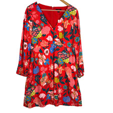 NWT Women J Crew Faux Wrap Long Sleeve Midi Dress Sz 6 Red V-neck Preppy A-line