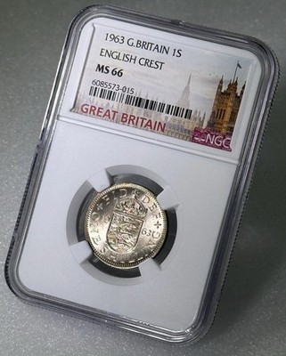 1963 1S GREAT BRITAIN SHILLING NGC MS66 ENGLISH CREST SCARCE