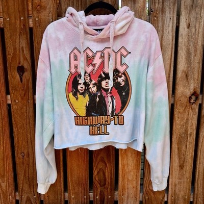 AC/DC Hoodie Tie Dye Highway To Hell SZ L Graphic Rock Band Fleece Sweatshirt