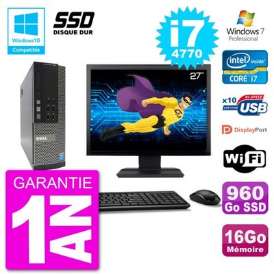PC DELL 7020 SFF Bildschirm 27 '' Intel i7-4770 RAM 16Go SSD 960Go Graver DVD
