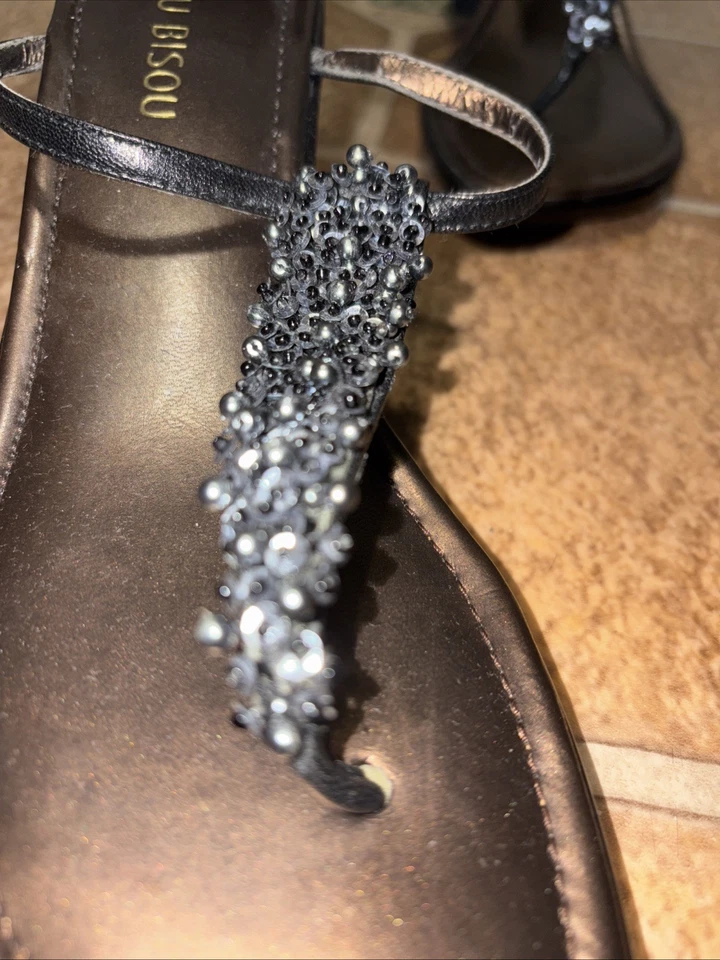 Sandalia de tacón BISOU BISOU bronce y lentejuelas de 2 pulgadas talla 9M Foto 3 de 4