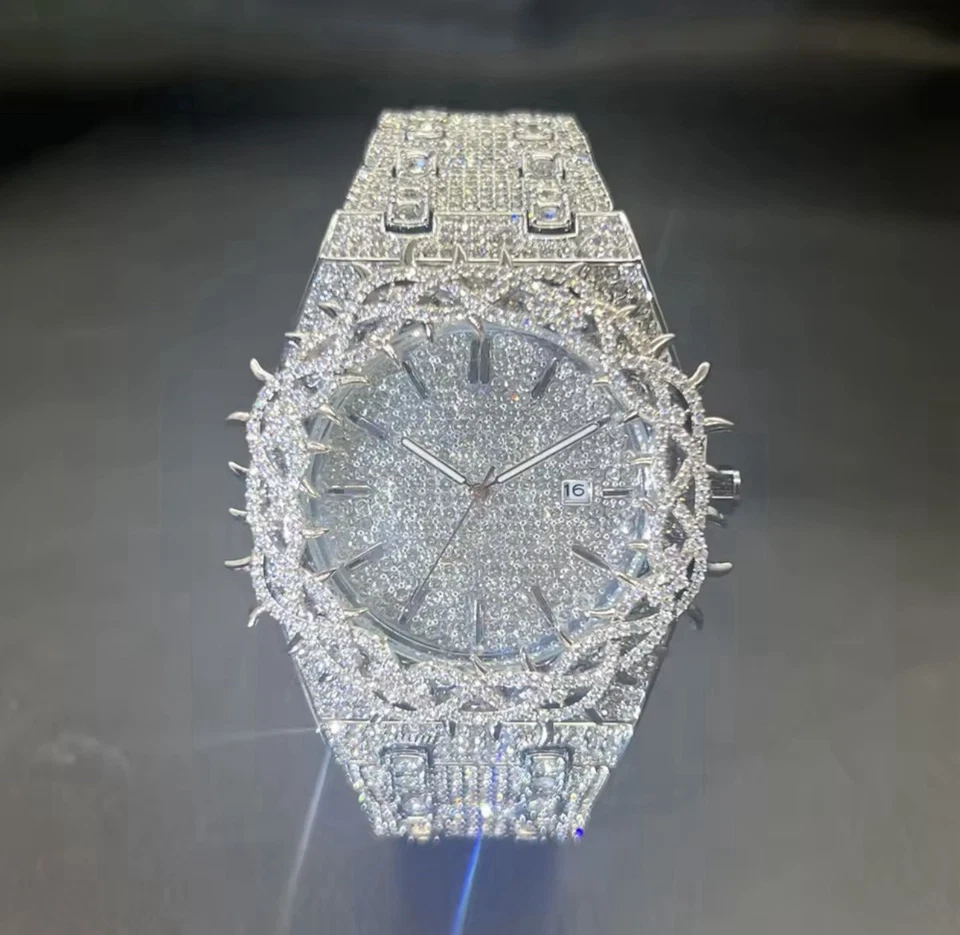 时尚钻石 嘻哈 Lced Qut Bling 珠宝王座 石英腕表 男士 — 第 2/4 张图片