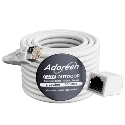Cat 6 Outdoor Ethernet Extension Cable 100 Ft White, High Speed Male to Femal...
