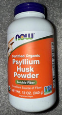 NOW FOODS Psyllium Husk Powder Certified Organic Soluble Fiber 12oz BB 02/27 New