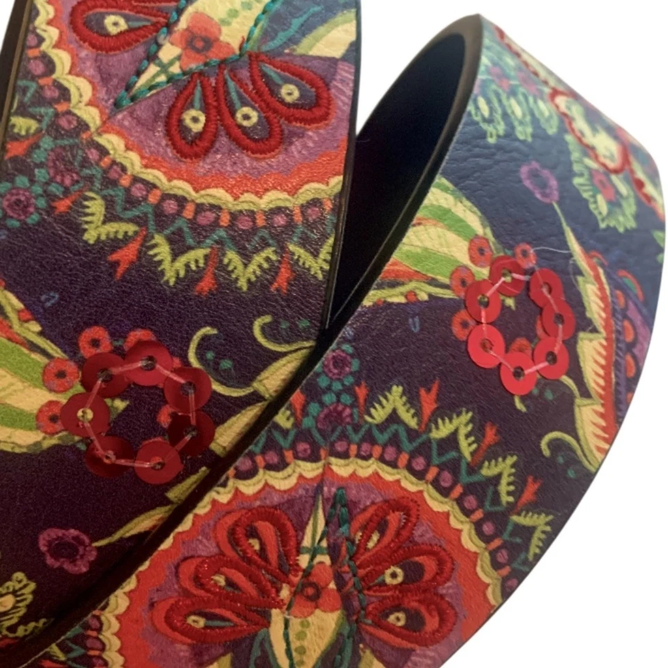 Desigual Floral Embroidered Belt Colorful Birds Flowers Peacocks Sequins - image 4 of 4