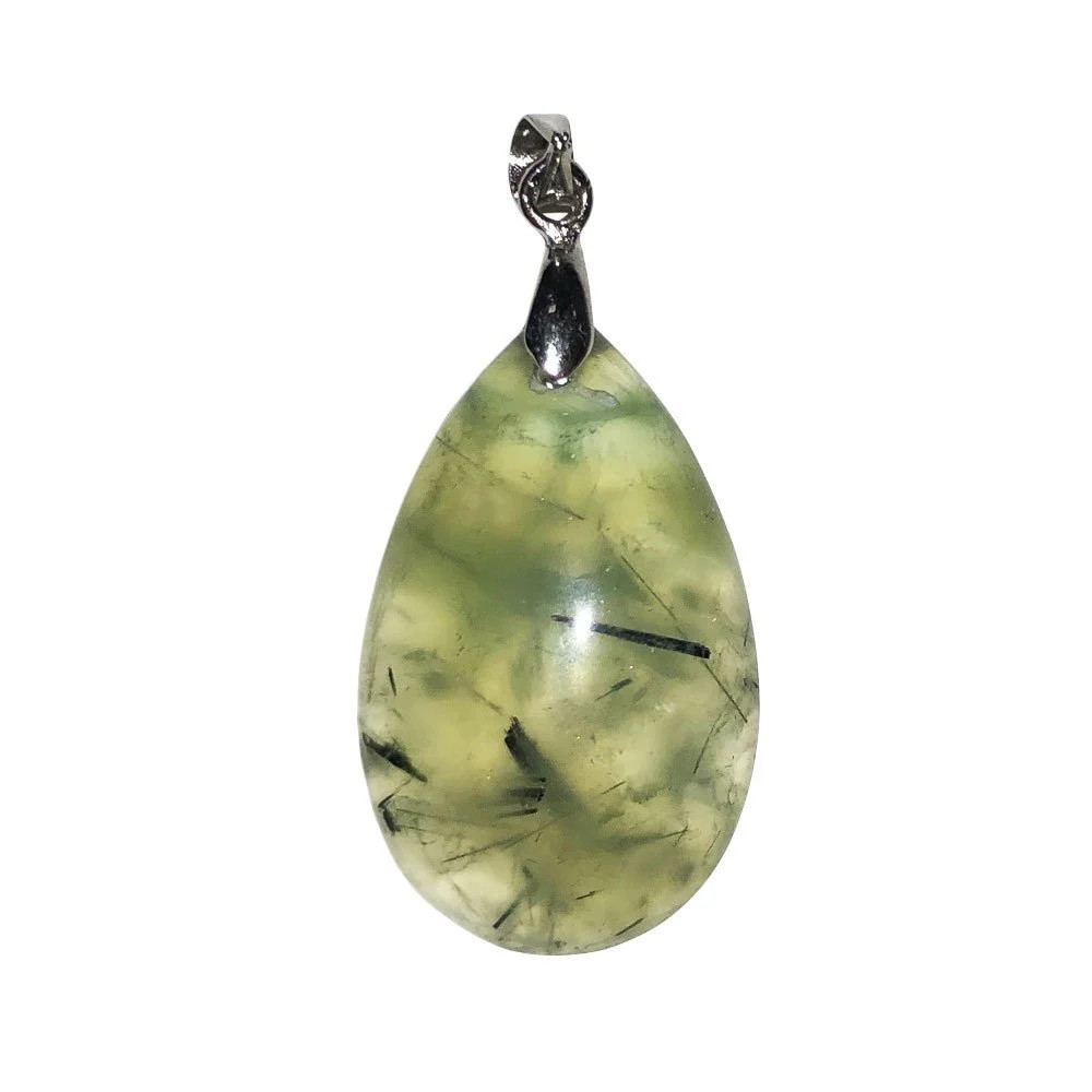 Pendentif Préhnite goutte de qualité extra, gemme naturelle polie à la main