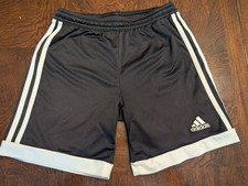 Adidas boys Soccer Shorts Sz Small Black With White Stripe Climacool