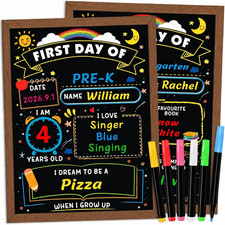 First Day of School Sign Board with Wooden Frame 6 Liquid Chalk Markers