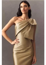 Sachin and Babi Bonnie Bow One-Shoulder Satin Gown Dress  Sz 4  $895  *1737