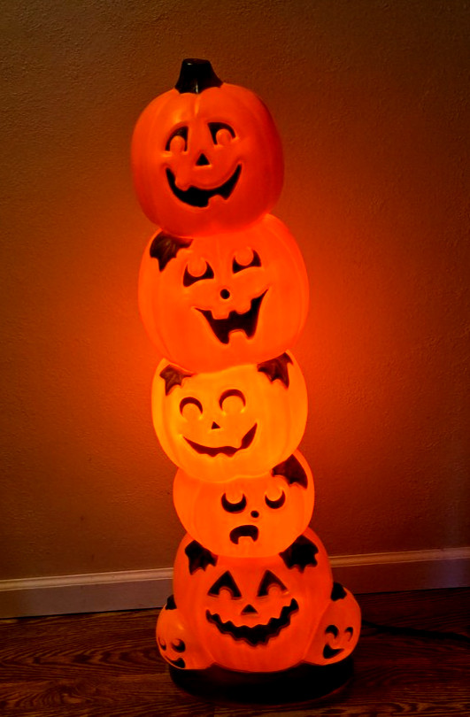 Blow Mold Halloween Pumpkin Stack Sunhill Lighted LED Bulb 38” Inches U.S.A NEW!